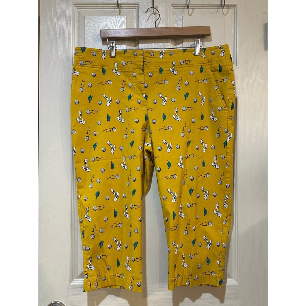 Izod Golf Womens Mustard Yellow Novelty Golf‎ Print Cropped Pants Size 18